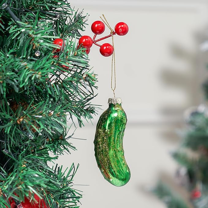 Joiedomi Christmas Pickle Glass Ornament, Glass Blown Food Ornament Presents for Christmas Tree Decoration, Xmas Cucumber Decoration for Xmas Gift Holiday Party Favor