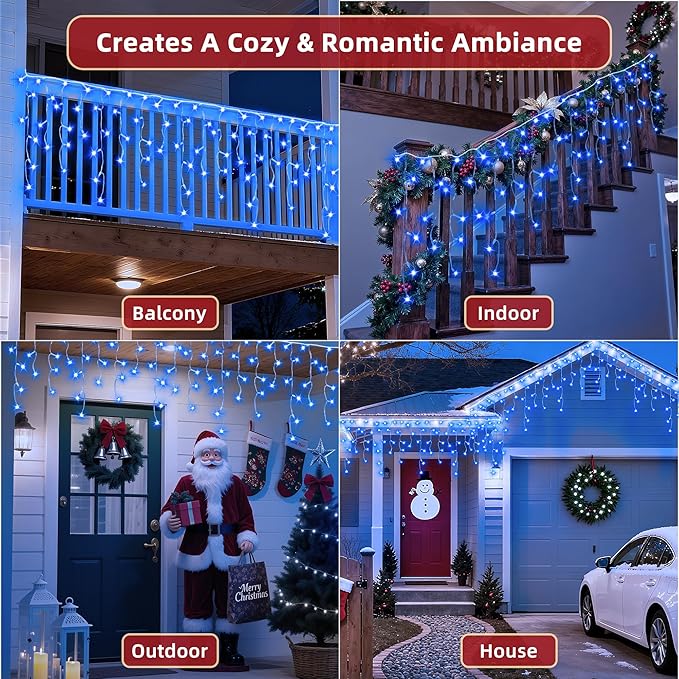 670 LED 66ft Christmas Lights with 148 Drops, 12 Lighting Modes Blue Christmas Decoration Twinkling Lights Dimmable, Timer Outdoor Waterproof Fairy Lights for Indoor Xmas Garden House Eaves Roof