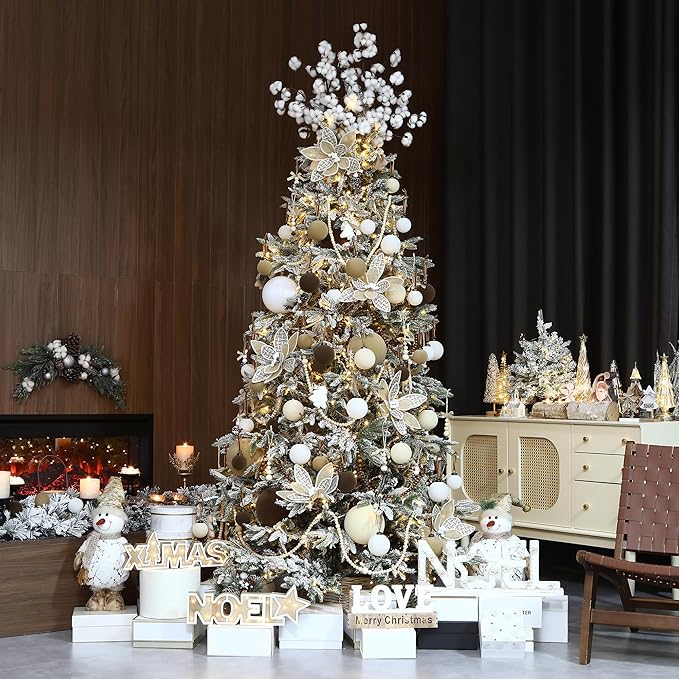 Sea Team 4-Pack Large Flocked Velvet Christmas Tree Ball Ornaments Set, Hanging Velour Baubles, Shatterproof Plastic Decorations for Xmas Tree, Wreath, Garland, 150mm/5.91 Inches, Brown