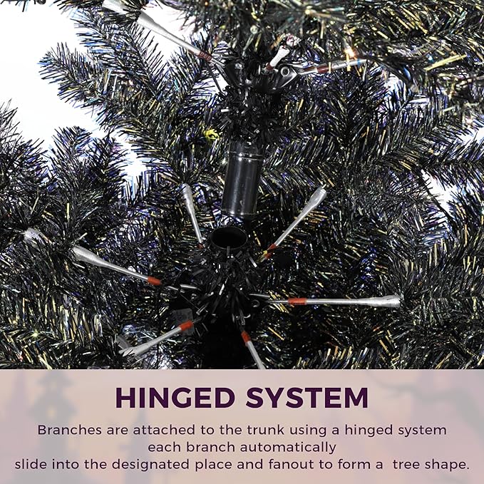 GAOMON 7.5Ft Christmas Tree, Artificial Black Halloween Pencil Christmas Tree with Sturdy Metal Stand & Realistic Branch Tips, Slim Skinny Xmas Holiday Decoration for Halloween, Home, Office, Black