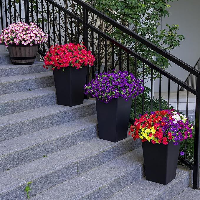 Artificial Faux Flowers for Outdoor 16 Bundles Boxwood Fake Morning Glory for Planter,UV Resistant Fake Flowers for Home Porch Patio Outside（7 Color）