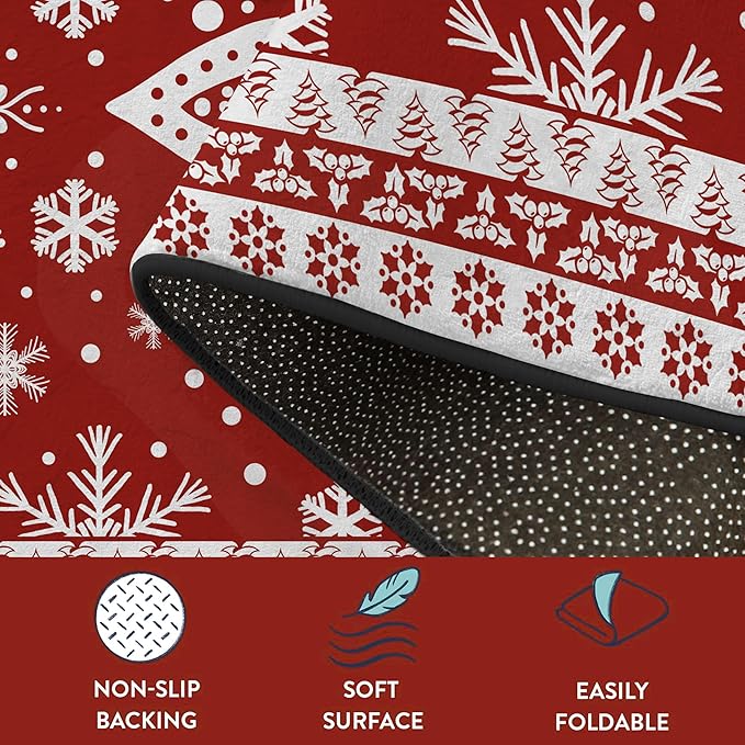 3' X 5' Christmas Rug Snowflake Area Rugs Washable for Indoor Entryway Dorm Laundry Holiday Decor Floor Mat Pad for Girls Kids Women Carpet Doormat