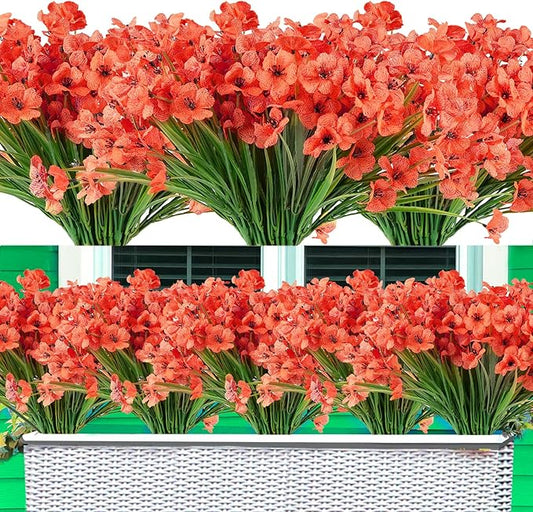 20 Bundles Artificial Flowers Outdoor UV Resistant Fake Flowers No Fade for Patio Porch Window Box Home Wedding Farmhouse Decor (Orange)
