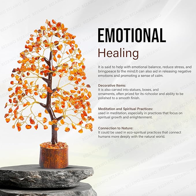 Crocon Carnelian Chakra Tree of Life - Crystal for Positive Energy, Handmade Gemstone Feng Shui Decor, Good Luck Money Tree Bonsai - Orange Healing Crystals for Sacral Chakra, Prosperity Gift