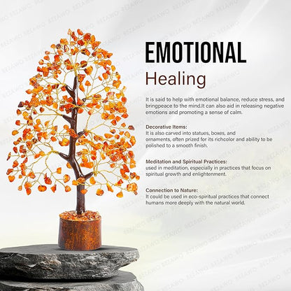 Crocon Carnelian Chakra Tree of Life - Crystal for Positive Energy, Handmade Gemstone Feng Shui Decor, Good Luck Money Tree Bonsai - Orange Healing Crystals for Sacral Chakra, Prosperity Gift