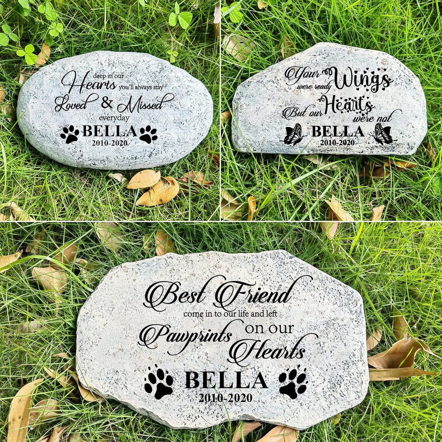 Zatanmulo Personalized Pet Memorial Stone, Garden Memorial Stone Personalized, Dog Headstone, Cat Tombstone, Memorial Plaque Outdoor, Garden Stepping Stone (Memorial Words)