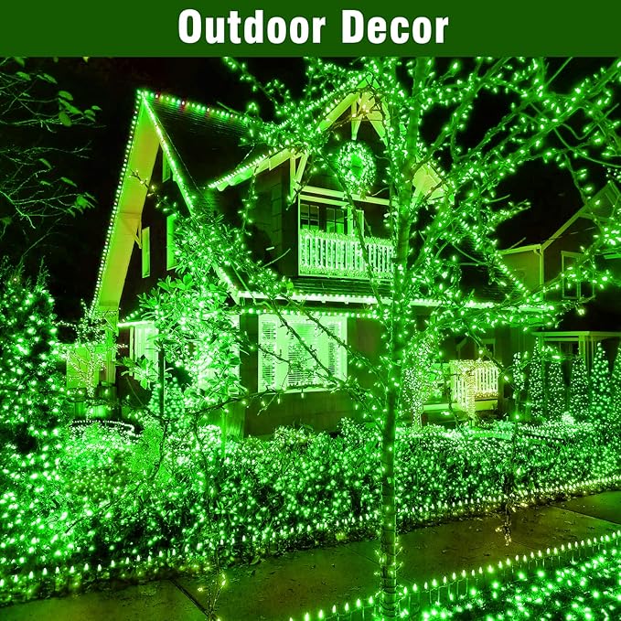 Nisocy 66FT 200 LED Green String Lights with Green Wire, Waterproof Christmas Tree Fairy Lights with 8 Modes, Indoor Outdoor Seasonal Decorative Lighting for Holiday, Party, Garden