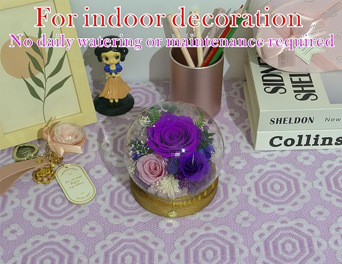 Valley of Rain & Forest Long-Lasting Real Flowers, Unique Floral Gift for You to Send Love for All Occasions, for Indoor Decoration (Dark Purple & Pink Roses Arrangement)