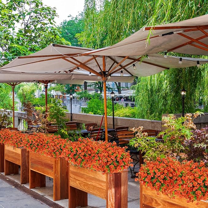 14 Bundles Fake Mums Fake Plants Artificial Mums for Outdoors Artificial Flowers for Yard Porch Home Garden Fall Indoor Outdoor Decor (Orange)