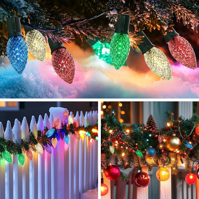 25Ft Christmas Lights Outdoor, C9 Multicolor Christmas Lights with 25 Colored LED Bulbs, Waterproof Connectable for Holiday, Xmas, Roofline, Wedding, Christmas Tree Decoration - Green Wire
