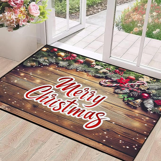 2' X 3' Christmas Area Rugs,Xmas Wood Grain Non-Slip Washable Rug Indoor Rugs Floor Mats Carpet for Living Room Bedroom Dining Room Home Decor,23.6" X 35.4"