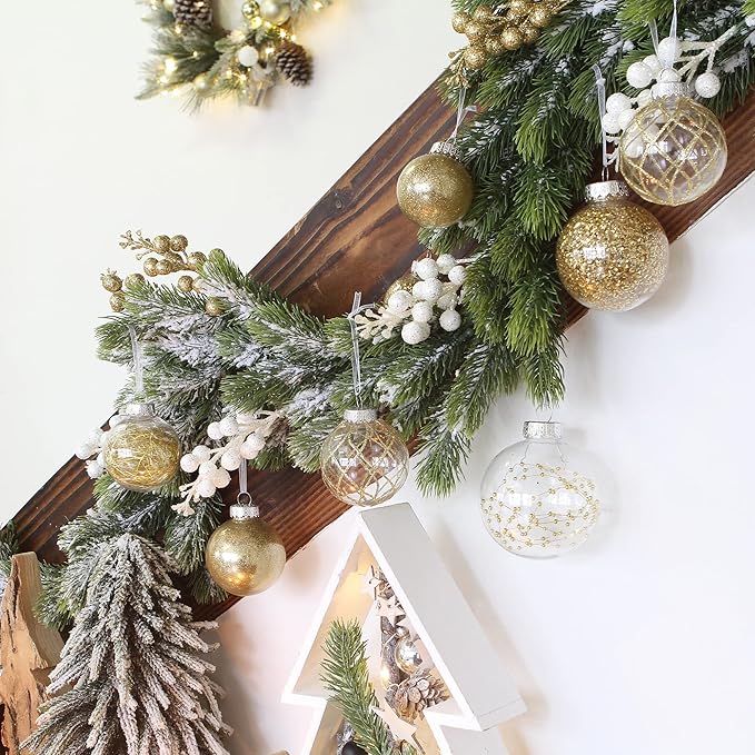 Sea Team Shatterproof Clear Plastic Christmas Ball Ornaments Decorative Xmas Balls Baubles Set with Stuffed Delicate Decorations (100mm/3.94 inch 16-Pack, Gold)