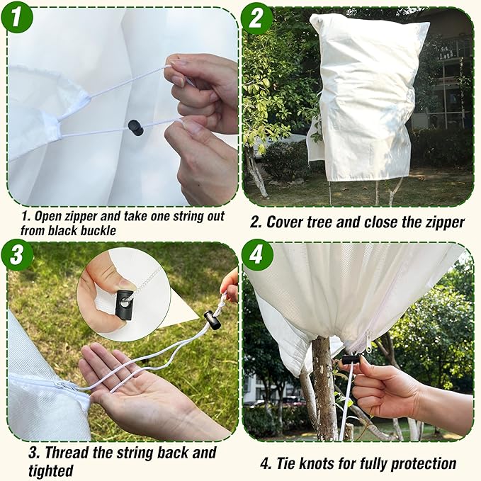 Gardzen 5-Pack Plant Covers Freeze Protection, Drawstring Tree Cover with Zipper, Winter Freeze Plant Protection, Tree Jacket Frost Blanket for Outdoor Plants, 54”×72”