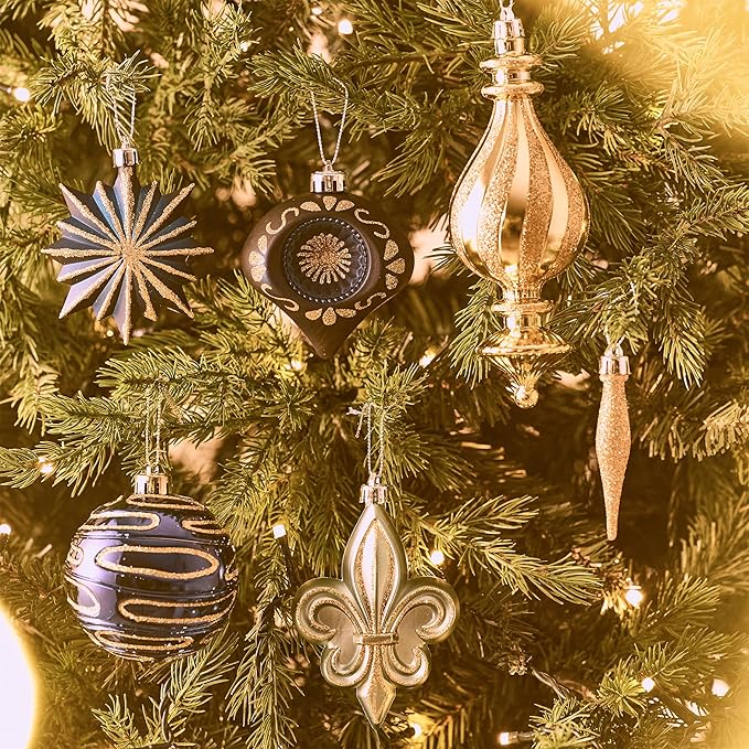 Valery Madelyn Fall Ornaments for Christmas Trees, 60ct Blue and Gold Shatterproof Christmas Tree Decorations, Luxury Hanging Ball Ornaments Bulk for Thanksgiving Autumn Harvest Decor