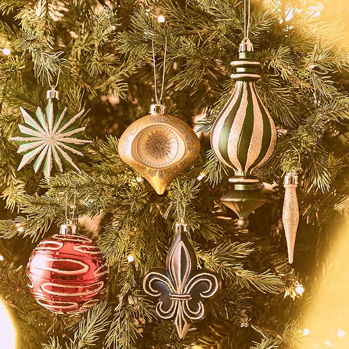 Valery Madelyn Fall Ornaments for Christmas Trees, 60ct Red Green Blue and Gold Shatterproof Christmas Tree Decorations, Luxury Hanging Ball Ornaments Bulk for Thanksgiving Autumn Harvest Decor