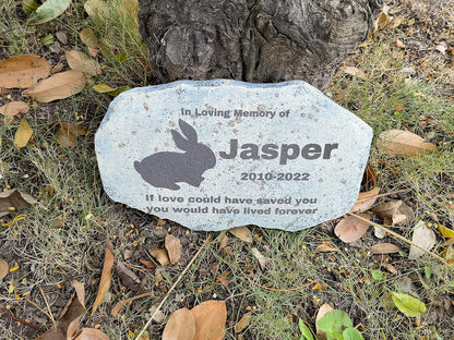 Zatanmulo Personalized Pet Memorial Stone, Garden Memorial Stone Personalized, Rabbit Headstone, Rabbit Tombstone, Memorial Plaque Outdoor, Garden Stepping Stone (Rabbit)