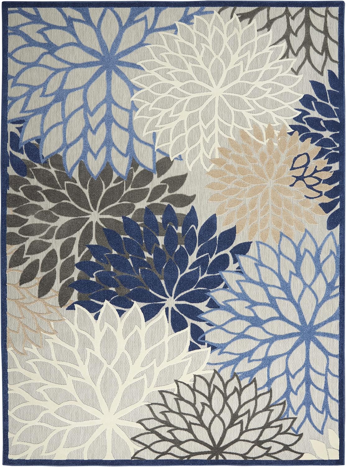 Nourison Home Aloha Indoor/Outdoor Blue/Multicolor 12' x 15' Area-Rug, Tropical, Botanical, Easy-Cleaning, Non Shedding, Bed Room, Living Room, Dining Room, Deck, Backyard, Patio (12x15)