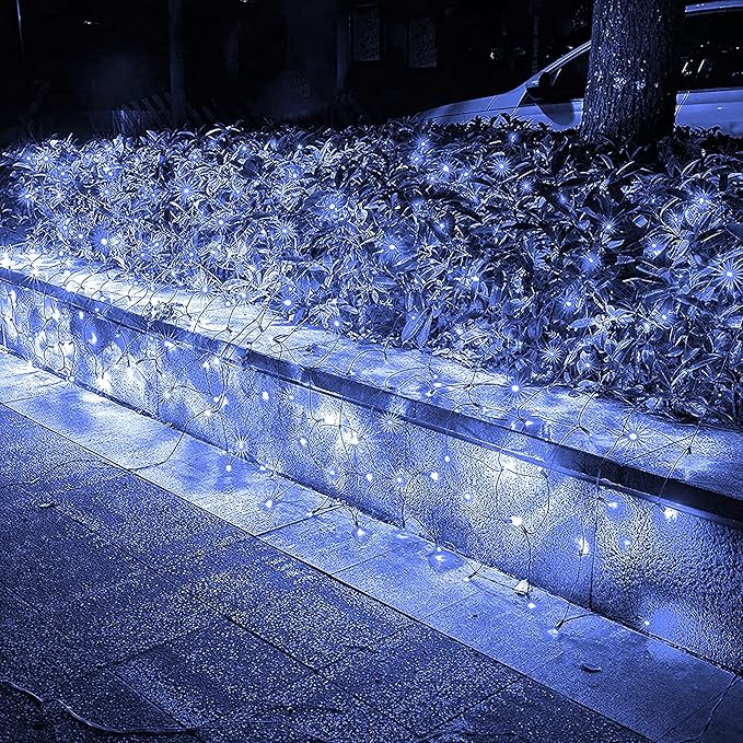 Dazzle Bright Christmas Net Lights, 360 LED 12FT x 5 FT Green Wire Waterproof Connectable String Lights with 8 Modes, Christmas Outdoor Light for Bush Garden Party Wedding Holiday Decoration (White)