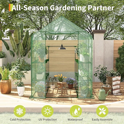 Greenhouses for Outdoors with 12 Wire Shelves, 4.7 x 4.7 x 6.4 ft Portable Greenhouse with Thicken PE Cover, Roll-up Zipper Door, Walk-in Green Houses for Seedling Flowers Growing