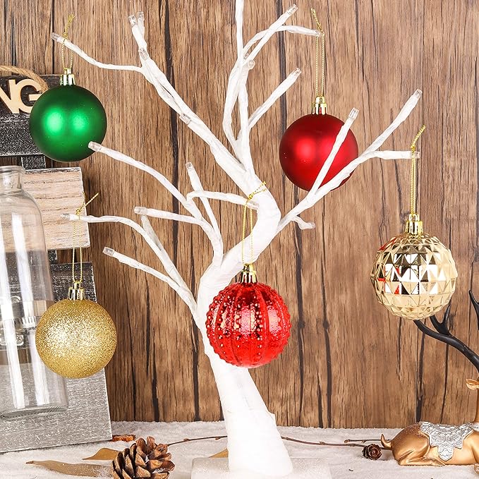 45Pcs 6cm/2.36inch Christmas Balls Glitter Ornaments Set, Shatterproof Plastic Xmas Tree Hanging Ornament, Christmas Decorations Balls for Holiday Festival Wedding House Bar Party(Red/Gold/Green)