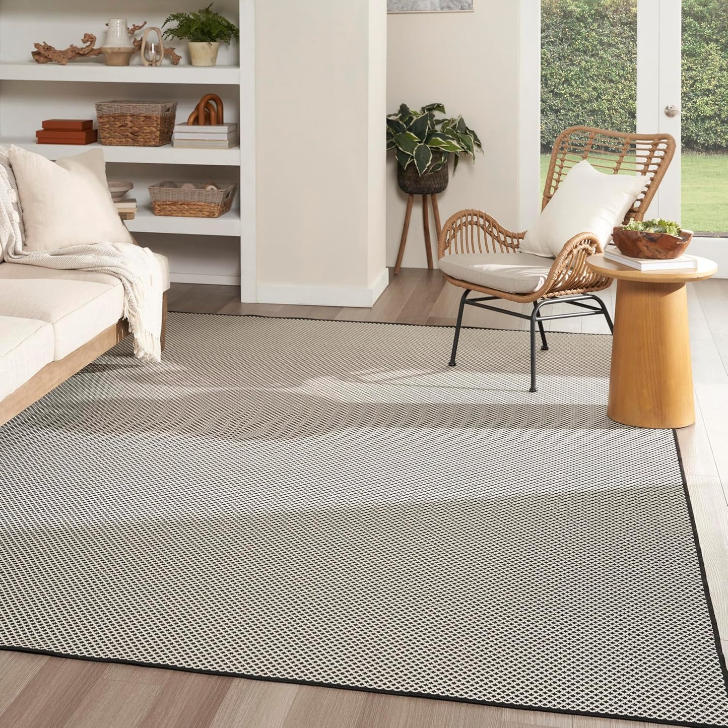 Nourison Home Courtyard Black White 10' x 14' Area Rug - Easy Clean, Non Shedding, Bed Room, Living Room, Dining Room, Kitchen (10' x 14')