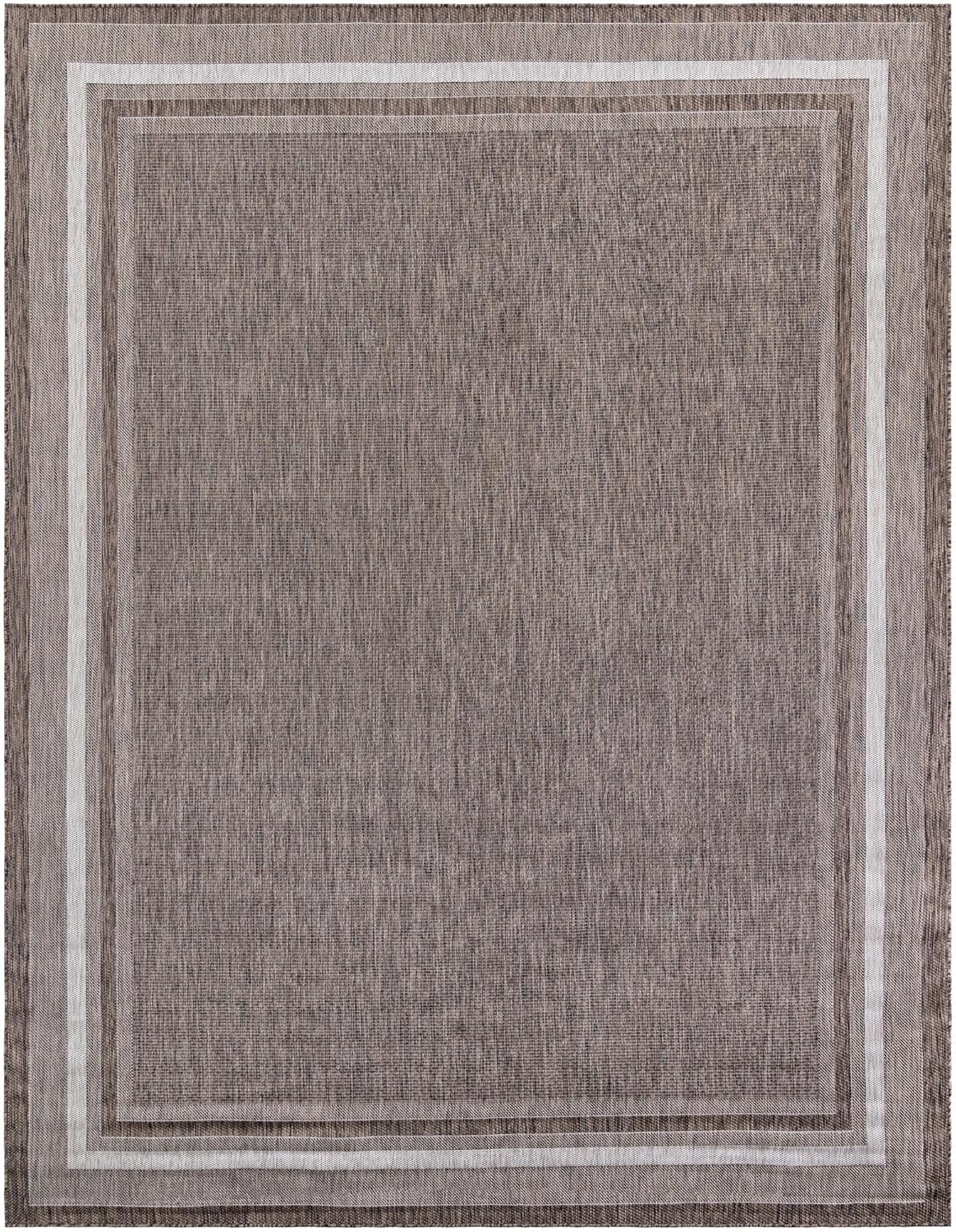 Unique Loom Outdoor Border Collection Area Rug - Soft Border (10' x 13' 1" Rectangle Brown/Ivory)