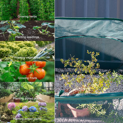 3 Pack Pop Up Mesh Plant Cover, Plant Protector for Raised Garden & Flower Bed, Net Cage Plant Guard for Fruits, Vegetables, Seedlings and Herbs, 8 Ground Stakes for Fixing.