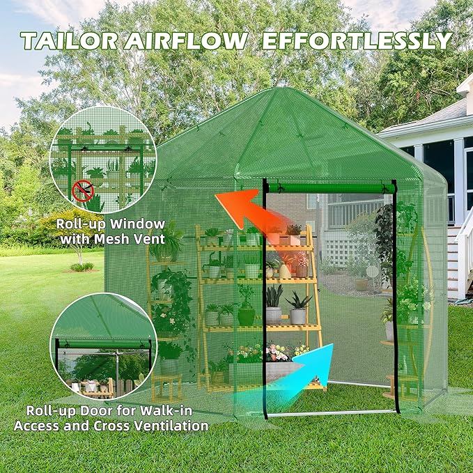 MU 9.4x9.4x8.2 FT Greenhouses for Outdoors, Heavy-Duty Green House for Outside, Walk in Winter Greenhouse with 180g Double Layer PE Cover, Ground Stakes, Great for Garden/Patio/Backyard