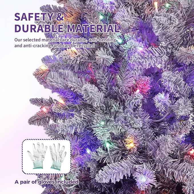 GAOMON 6Ft Snow Flocked Pencil Christmas Tree, Slim Artificial Christmas Tree with Sturdy Metal Stand, Skinny Xmas Tree Holiday Decoration for Home, Office, White & Purple Gradient