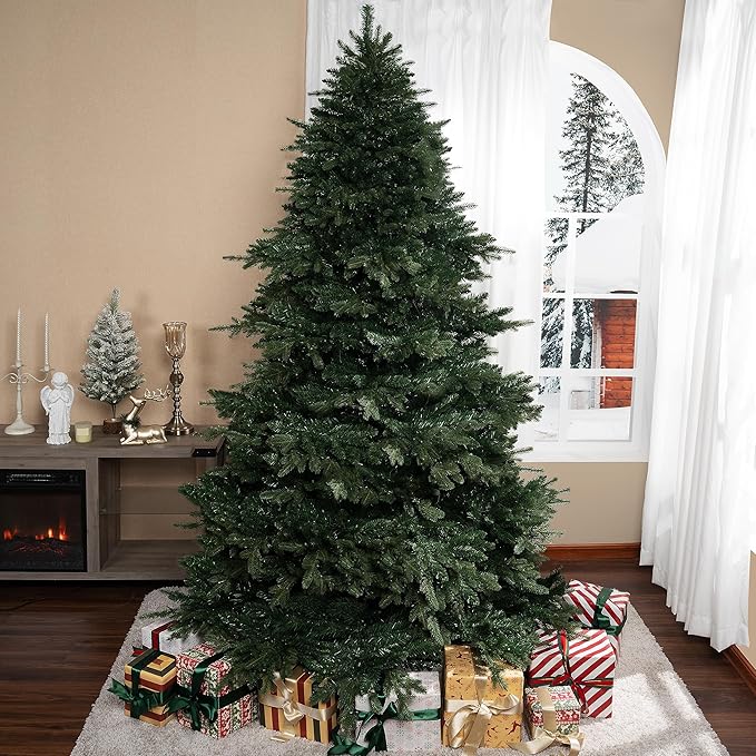 Cynthia 6.5ft Prelit Aritificial Christmas Tree with 2595 Branch Tips, 600 Warm Lights and Metal Stand, 54" Wide Realistic Rustic Christmas Tree with Lights by Naomi Home