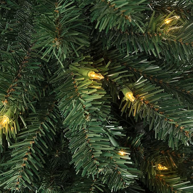 Vienna 9ft Prelit Slim Artificial Christmas Tree with 1455 Branch Tips, 500 Warm Lights and Metal Stand, 37" Wide Realistic Skinny Pencil Christmas Tree with Lights by Naomi Home