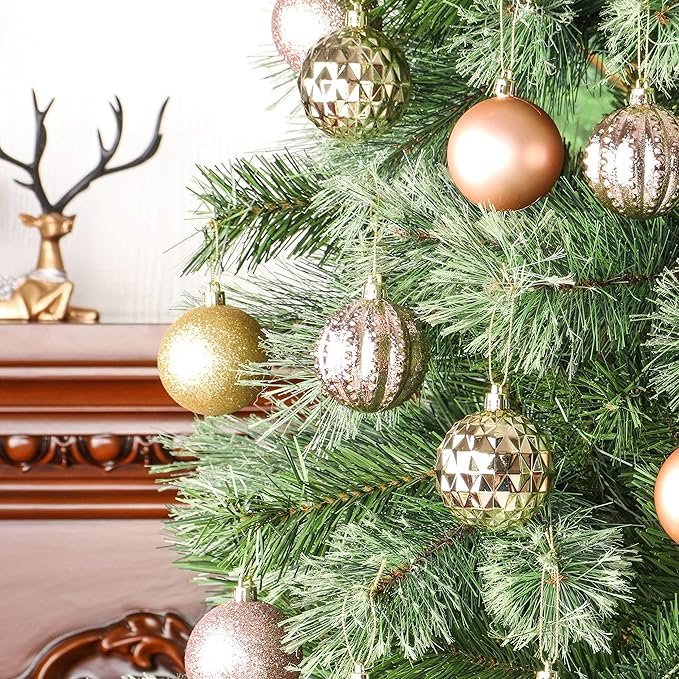 45Pcs 6cm/2.36inch Christmas Balls Glitter Ornaments Set, Shatterproof Plastic Xmas Tree Hanging Ornament, Christmas Decorations Balls for Holiday Festival Wedding House Bar Party(Rosegold/Gold)