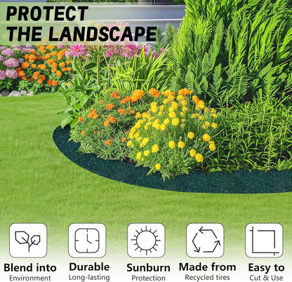 DECOHS 140" x 5.5" Recycled Rubber Mulch Mat Roll for Landscaping, Permanent Garden Pathway Mulch Barrier, Rubber Mulch Walkway Pathway Mat for Plants, Vegetable and Flower Outdoor (Green)