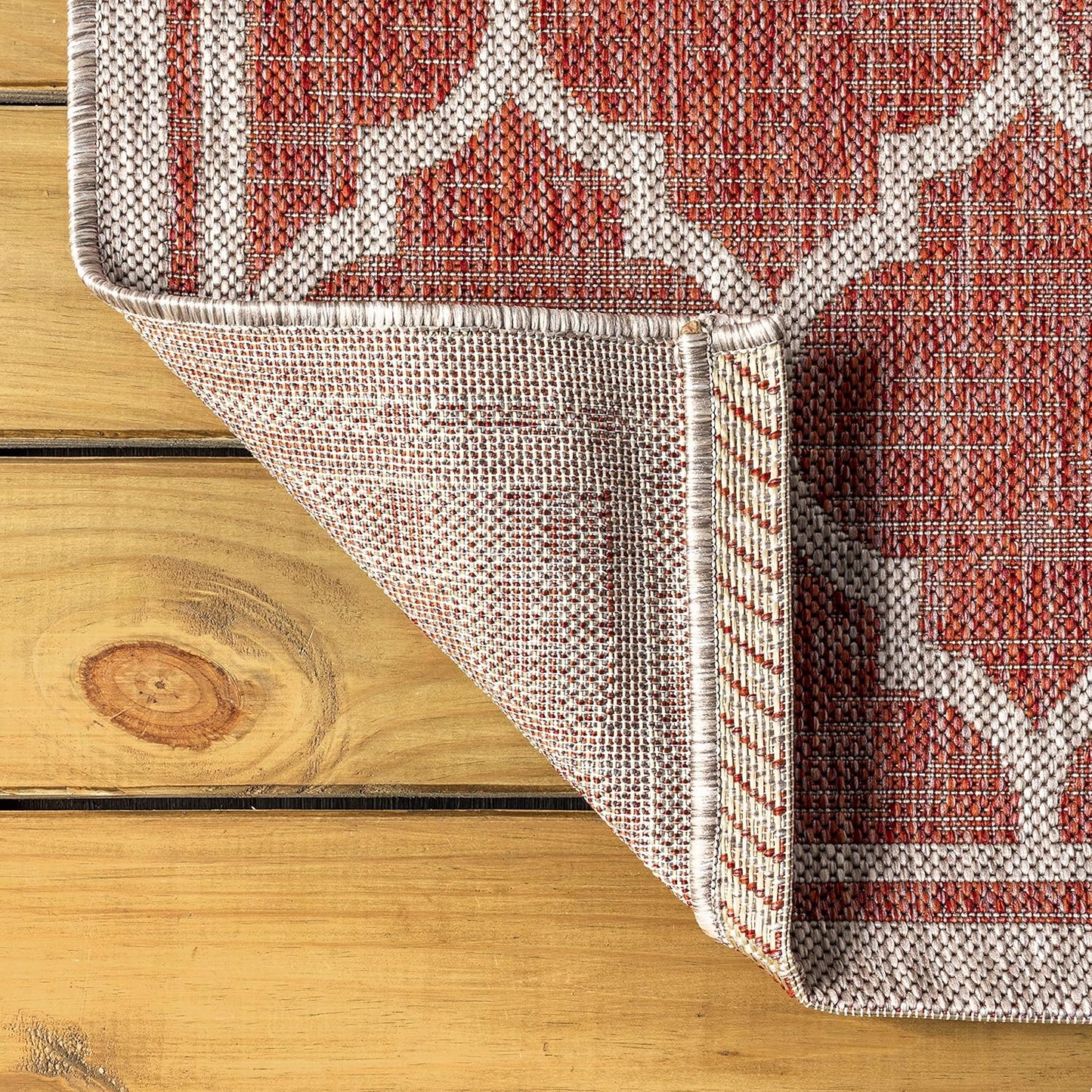 Eyely BMS109C-4R Santa Monica Trebol Moroccan Trellis Textured Weave, Pet Friendly, Non-Shedding, Stain Resistant, Easy-Cleaning, Red/Beige, 4' Round, Indoor/Outdoor, Area Rug
