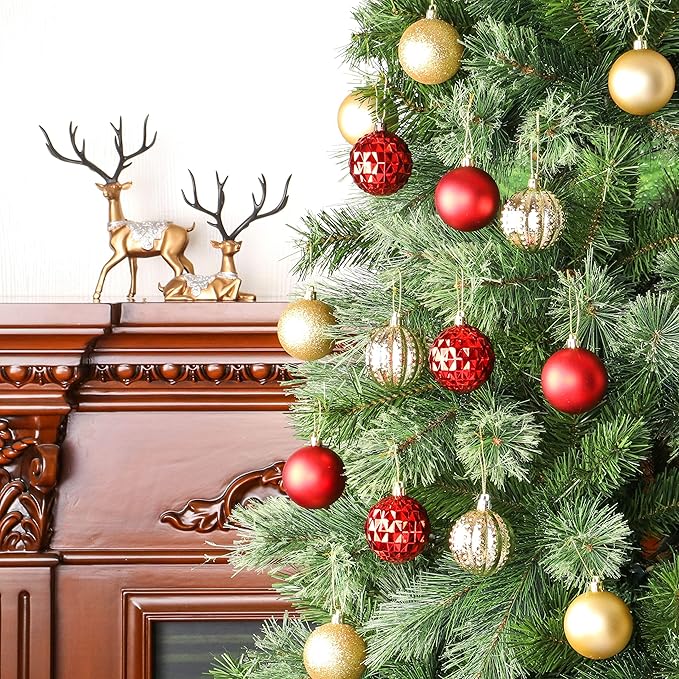 45Pcs 6cm/2.36inch Christmas Balls Glitter Christmas Tree Ornaments Hanging Christmas Home Decorations for Home House Bar Party（Red/Gold