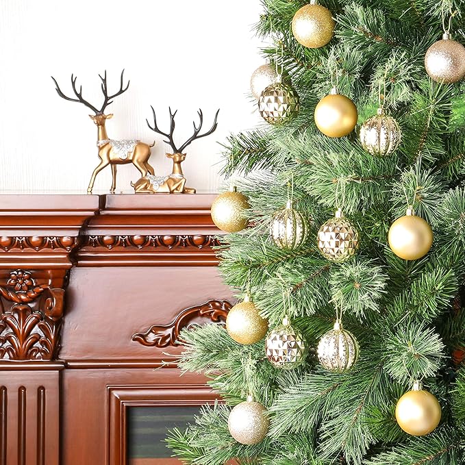 45Pcs 6cm/2.36inch Christmas Balls Glitter Christmas Tree Ornaments Hanging Christmas Home Decorations for Home House Bar Party(Platinum/Gold)