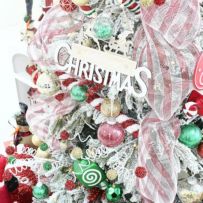 Sea Team 60mm/2.36" Shatterproof Clear Plastic Christmas Tree Ball Ornaments Set, Decorative Hanging Transparent Xmas Baubles with Stuffed Delicate Decorations (30 Counts, Gold, Red, Green)